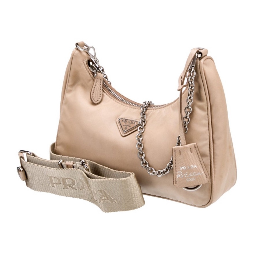 Prada Nude / Tan Women's Crossbody Bag with Chain Strap & Detachable Pouch - Picture 2 of 5